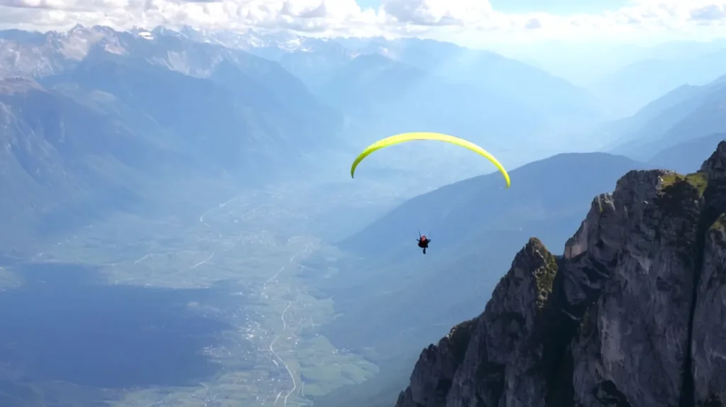 Parapente montant au-dessus des montagnes