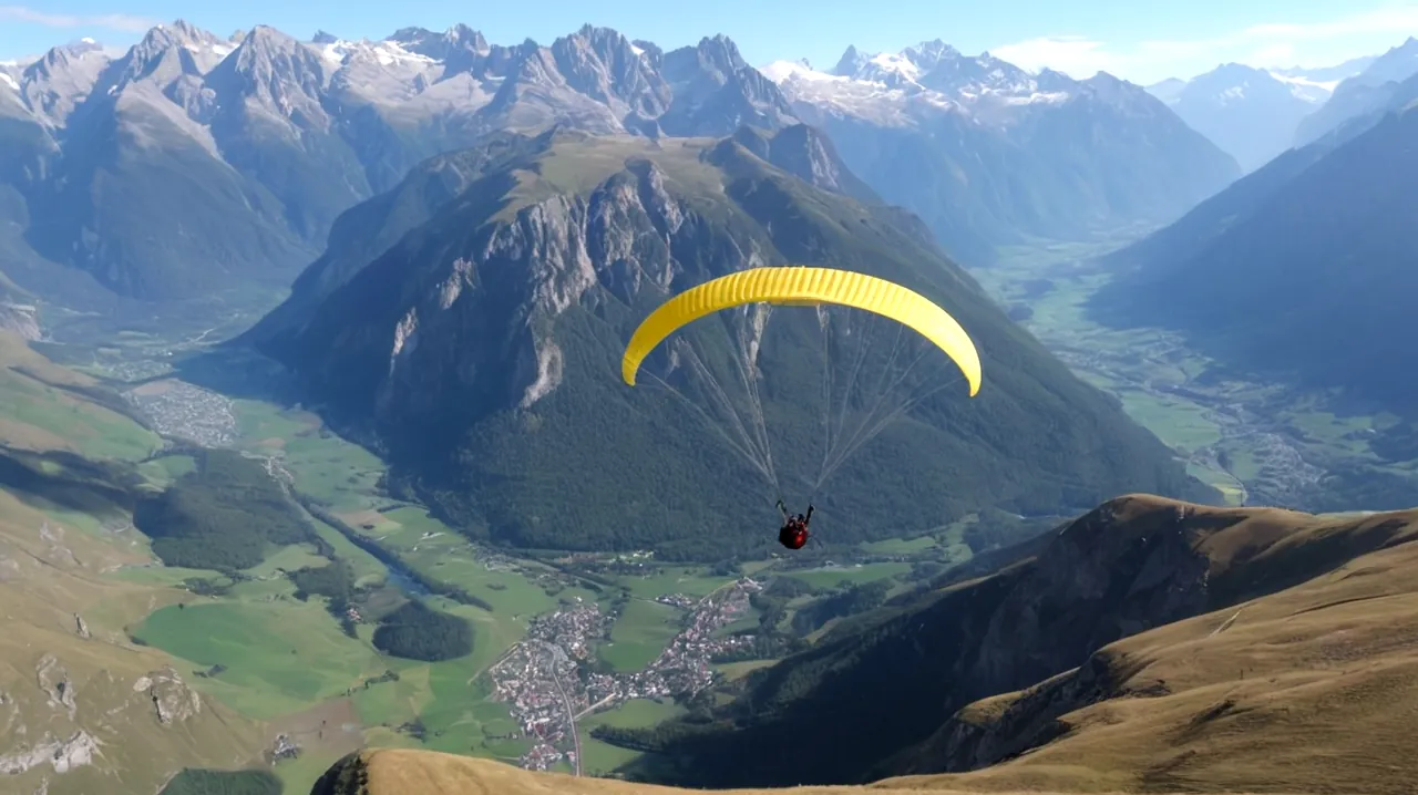 Parapente s'élevant au-dessus de montagnes stupéfiantes, thermes montant de la terre, panoramas à couper le souffle de la nature préservée dans le temps, exaltation de la première expérience de vol, esprit aventureux embrassé par des conditions atmosphériques uniques