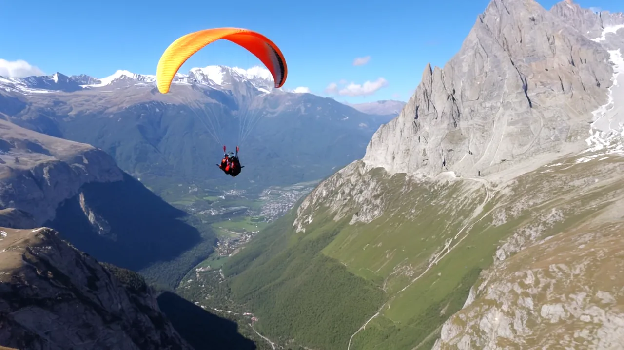 Parapente au-dessus de pics accidentés, vallées à couper le souffle, courants thermiques dynamiques, parachutes colorés contre ciel clair, ascensions alimentées par l'adrénaline, vue panoramique du ciel