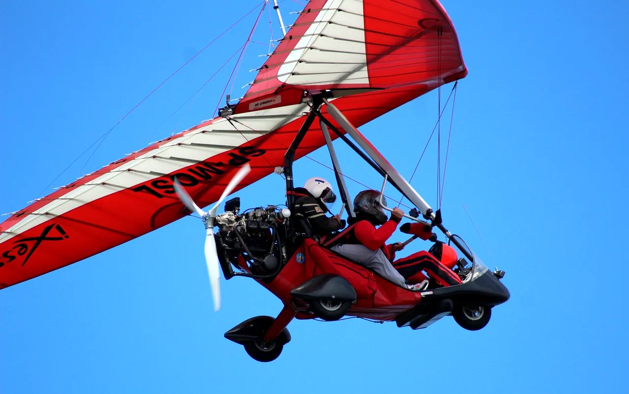 Pilotes aventuriers dans les manœuvres en plein air, avions deltas s'envolant à travers les courants aériens, vue imprenable de la nature depuis un cockpit delta avion, paysage serein sous un avion ascendant, danse aérienne palpitante avec le vent