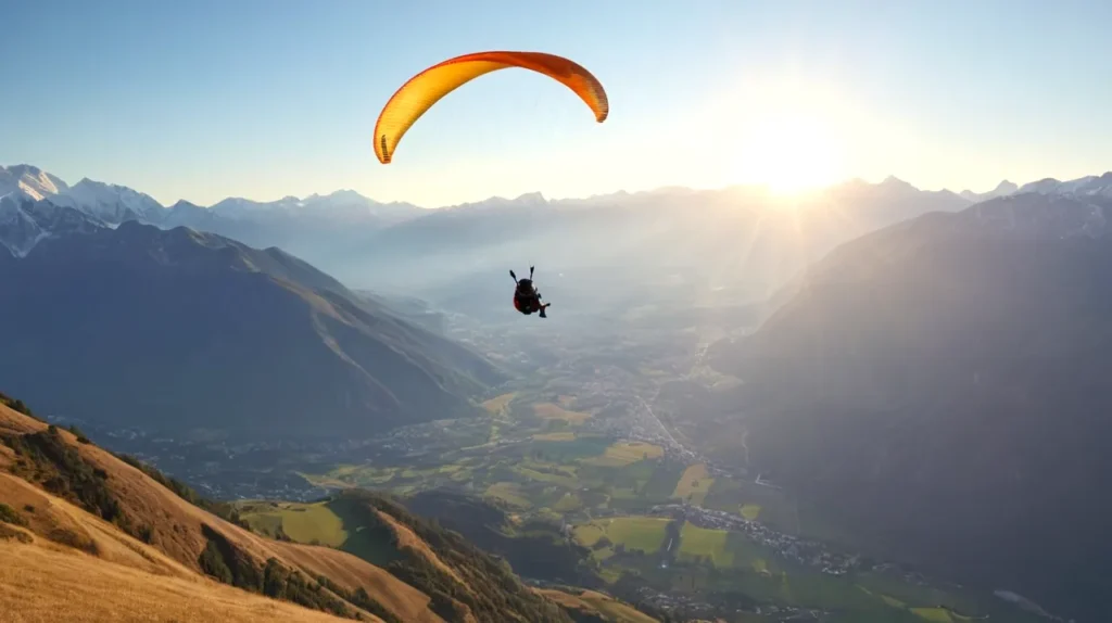 Ciel ensoleillé au-dessus d'un parapente montant