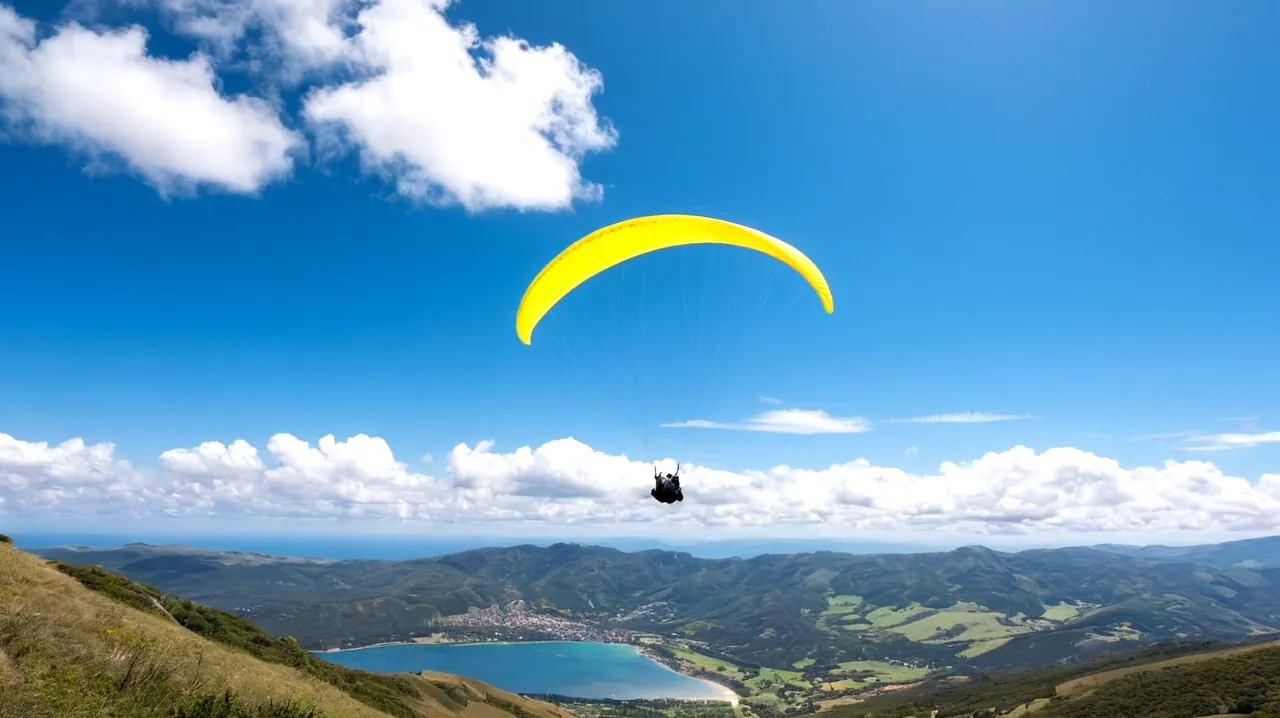 Passionnés de voile, voiles de parapente, nuages blancs, silhouette glissante, tableau de prix du budget, différentes tailles d'ailes, diverses conditions d'équipement, tableaux de comparaison de prix, certifications de sécurité, cadre d'aventure en plein air, skyline dynamique